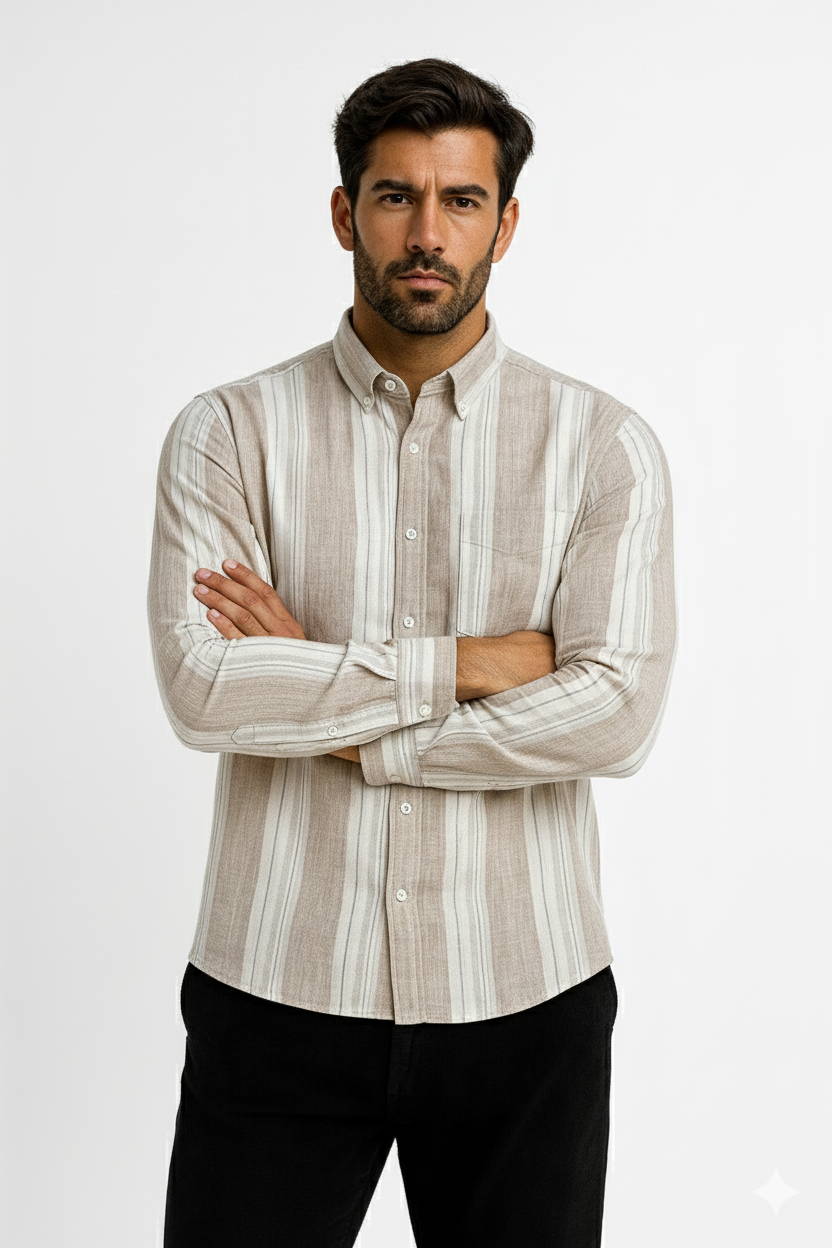 Men’s Casual Vertical Lining Striped Shirt
