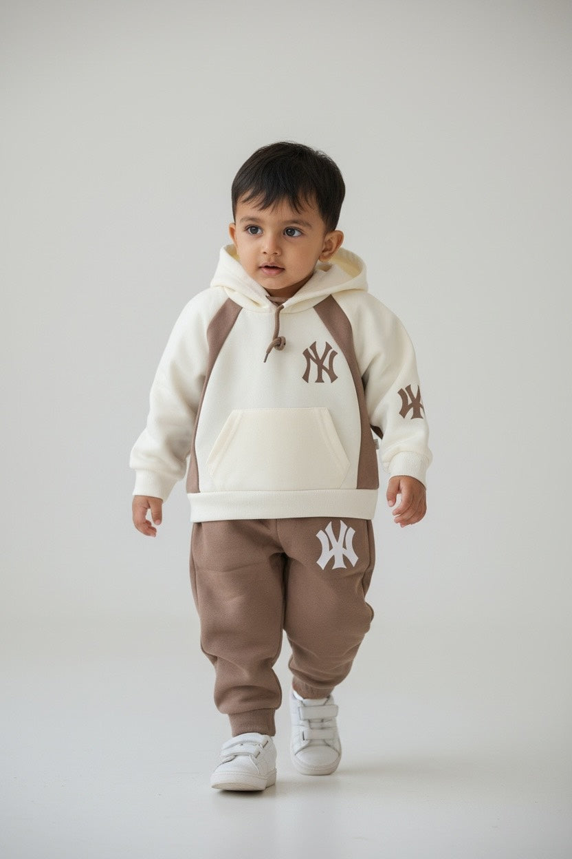 Cream & Brown Kids Hooded Tracksuit Set – Fatzer Kids Wear