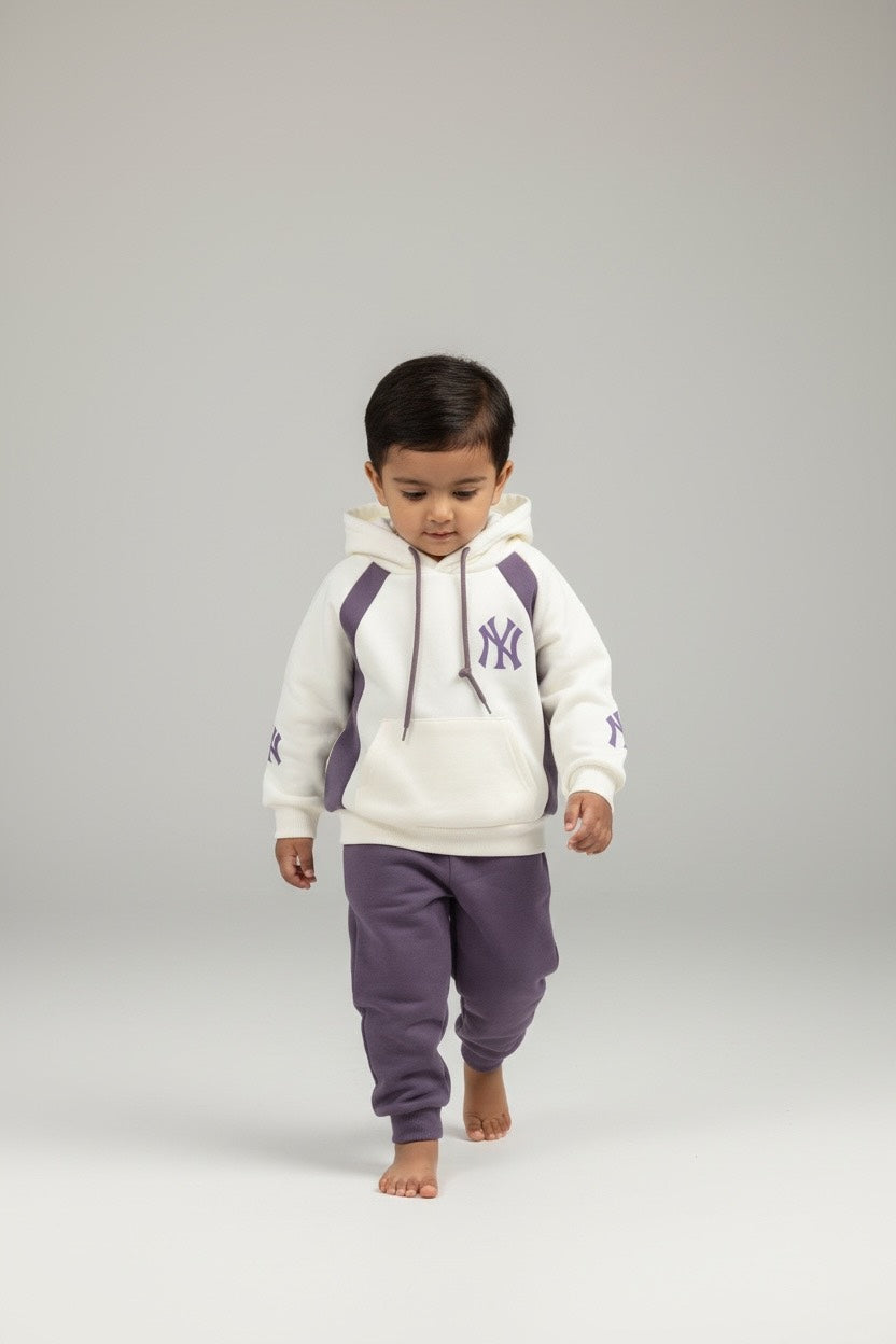 Cream & Purple  Kids Hooded Tracksuit Set – Fatzer Kids Wear