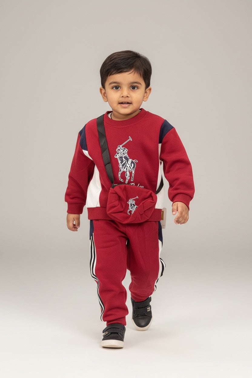 Maroon Printed Kids Tracksuit with Sling Bag – Fatzer Kids Wear