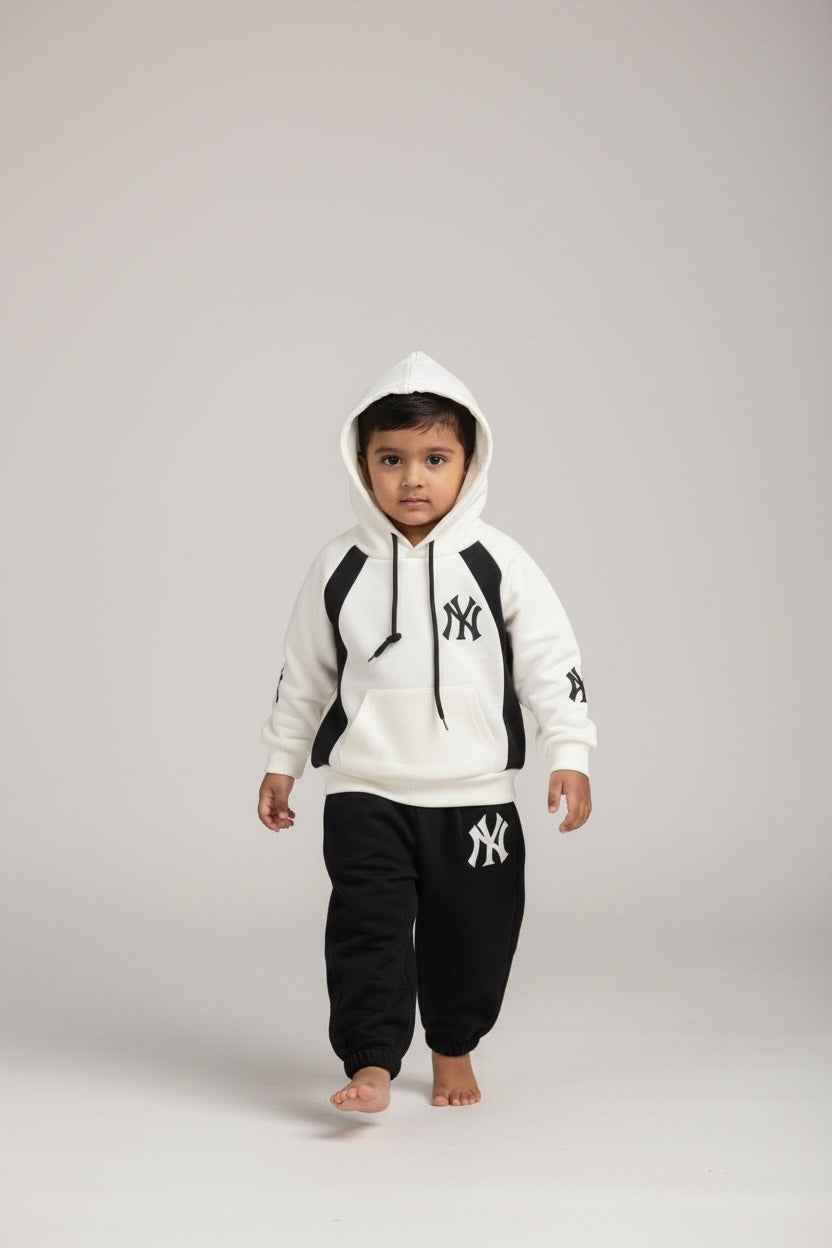 Black & White Kids Hooded Tracksuit Set – Fatzer Kids Wear
