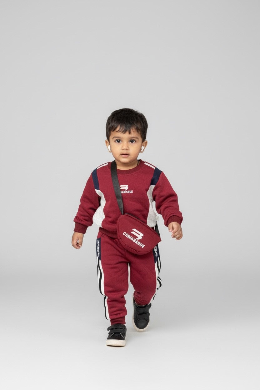 Maroon Kids Tracksuit Set with Sling Bag – Fatzer Kids Wear