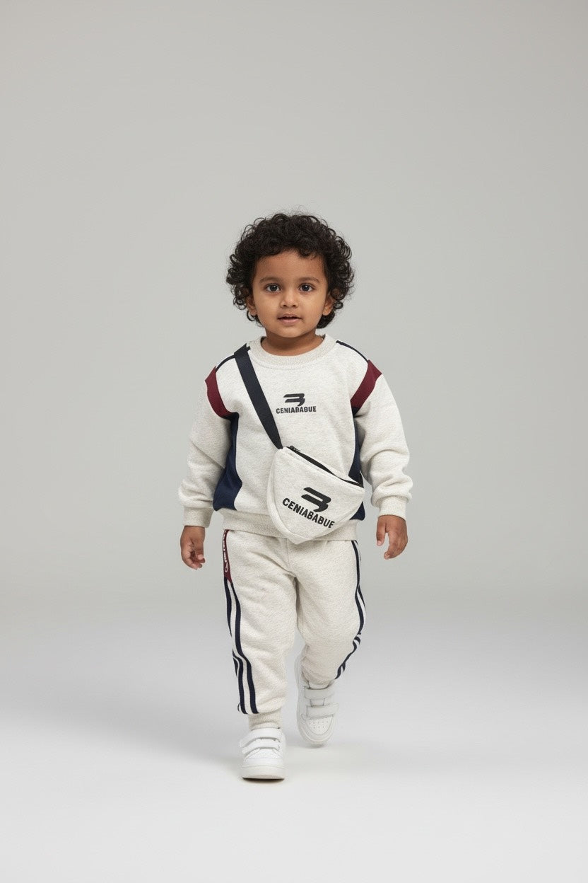 Cream Kids Stylish Tracksuit Set with Sling Bag – Fatzer Kids Wear