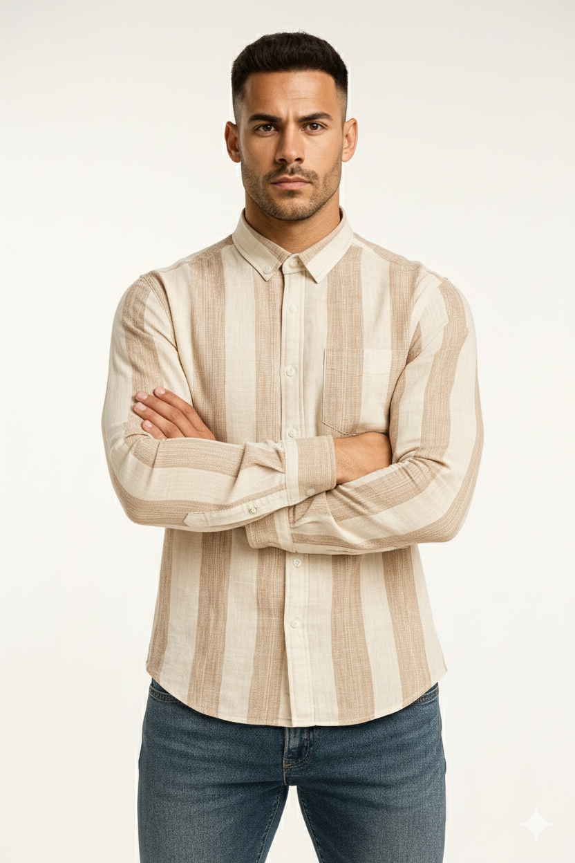 Men’s Casual Vertical Lining Striped Shirt