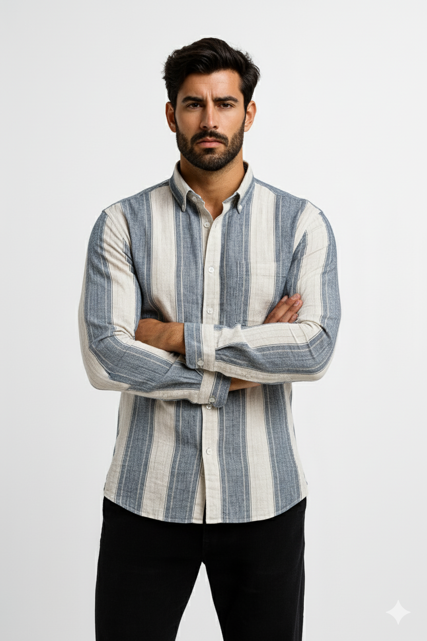 Men’s Casual Vertical Lining Striped Shirt