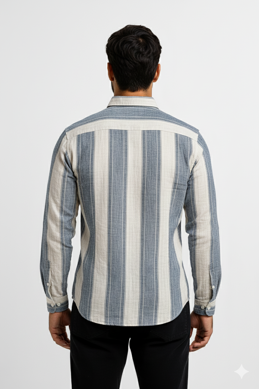 Men’s Casual Vertical Lining Striped Shirt