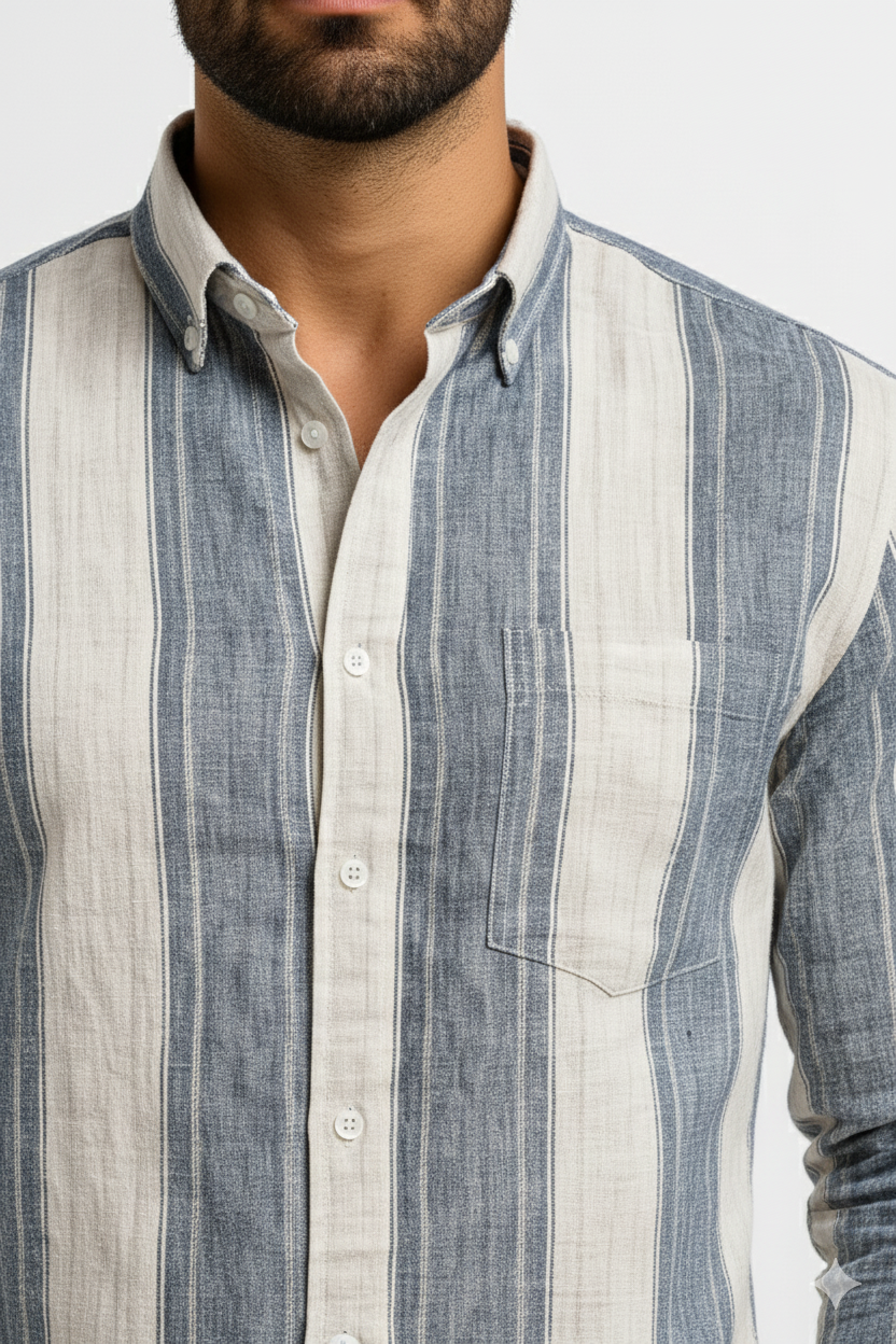 Men’s Casual Vertical Lining Striped Shirt