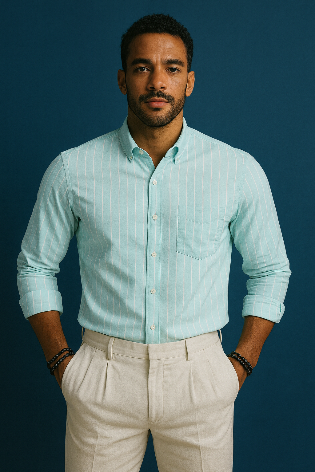Men’s Lining Stripe Formal Shirt - Light Cyan Green