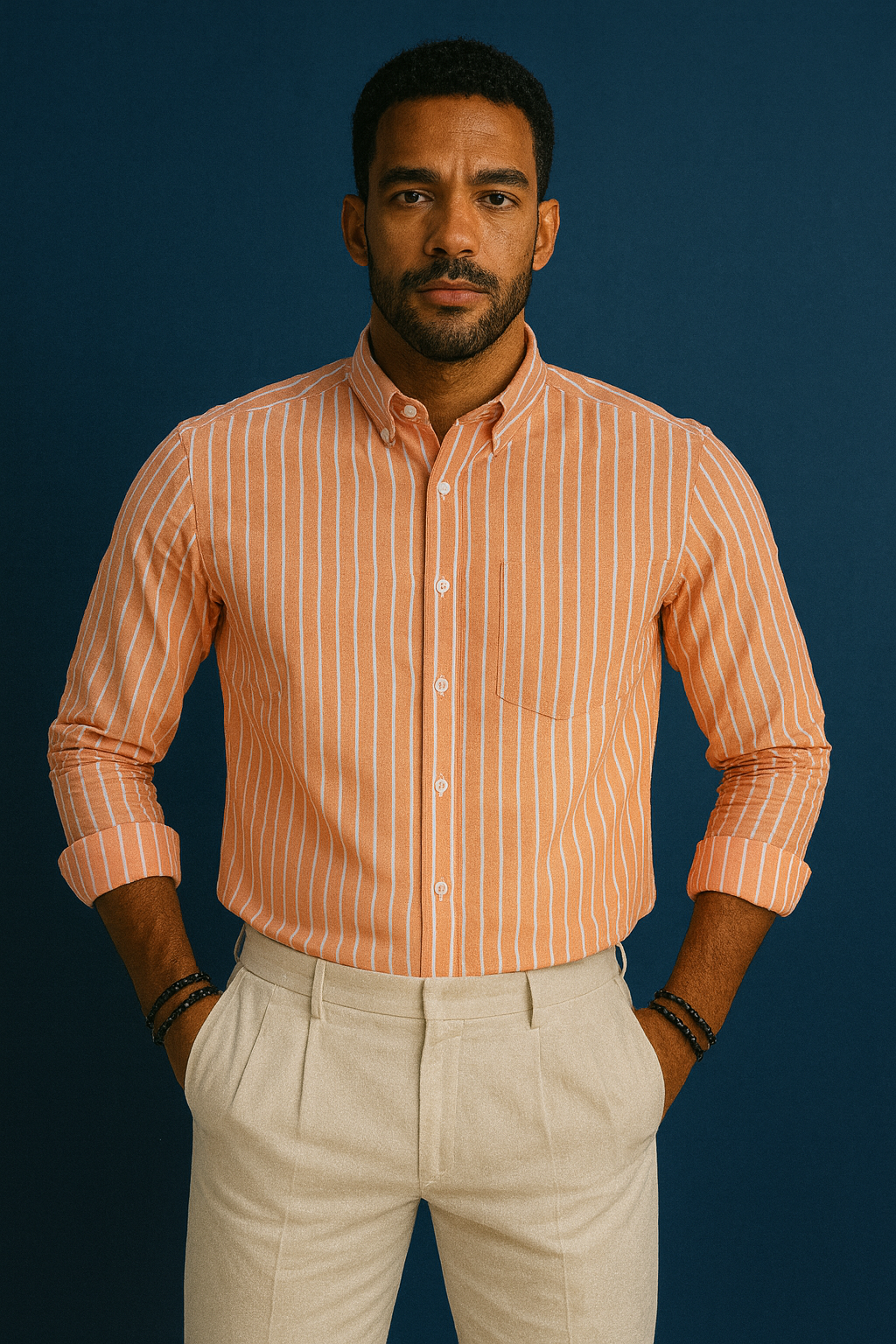 Men’s Lining Stripe Formal Shirt - Rustic Orange