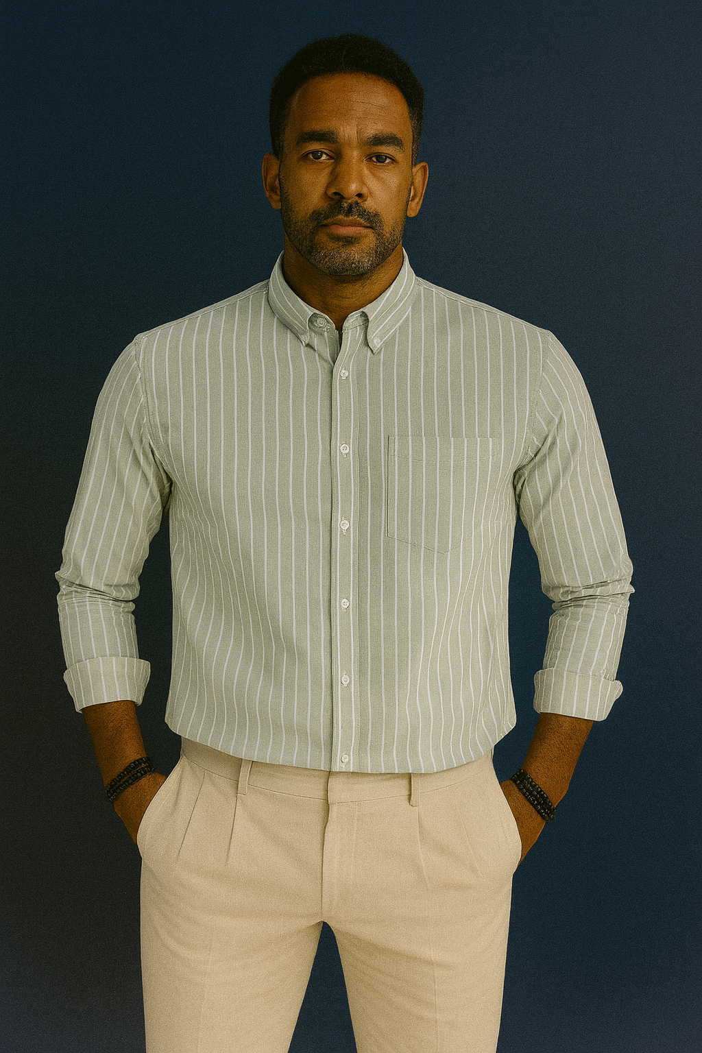 Men’s Lining Stripe Formal Shirt - Sage Green