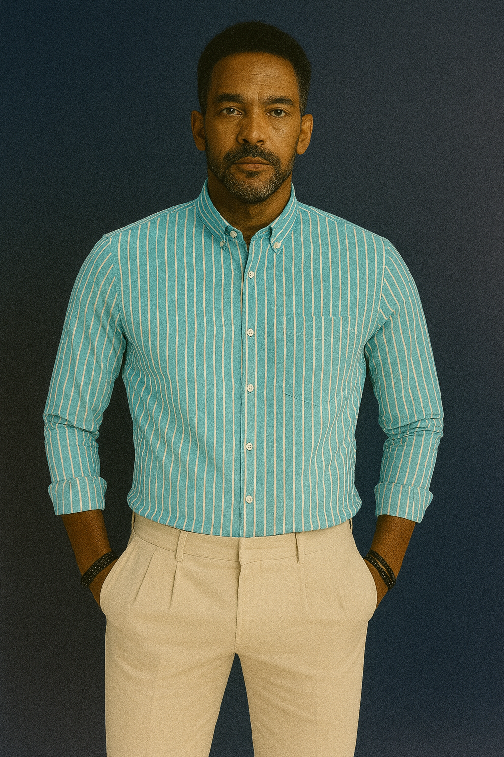 Men’s Lining Stripe Formal Shirt - Teal Blue