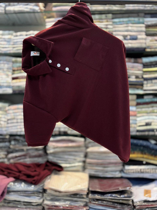 Cord Fabric With Pocket & Button Polo T-shirt