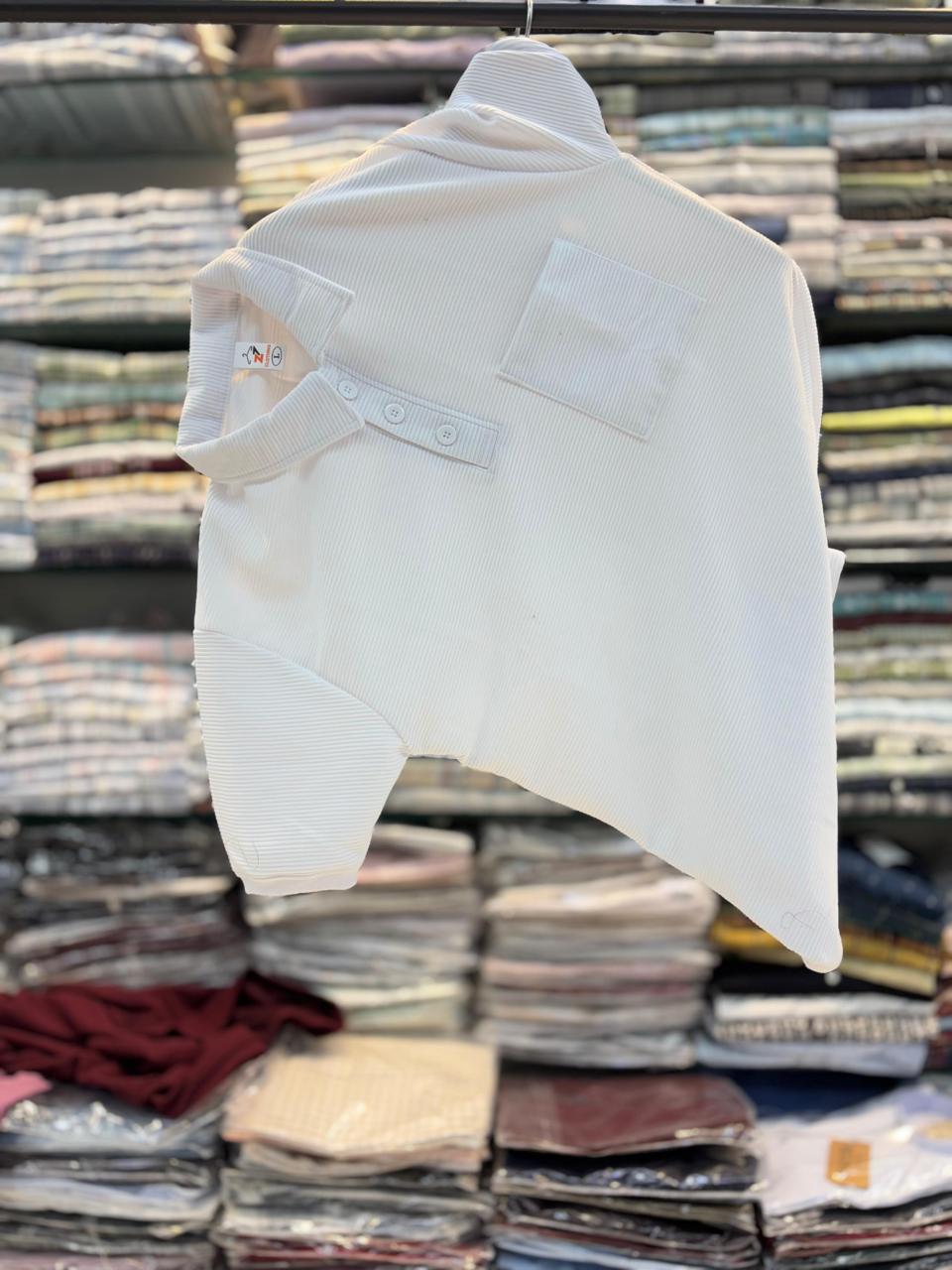 Cord Fabric With Pocket & Button Polo T-shirt