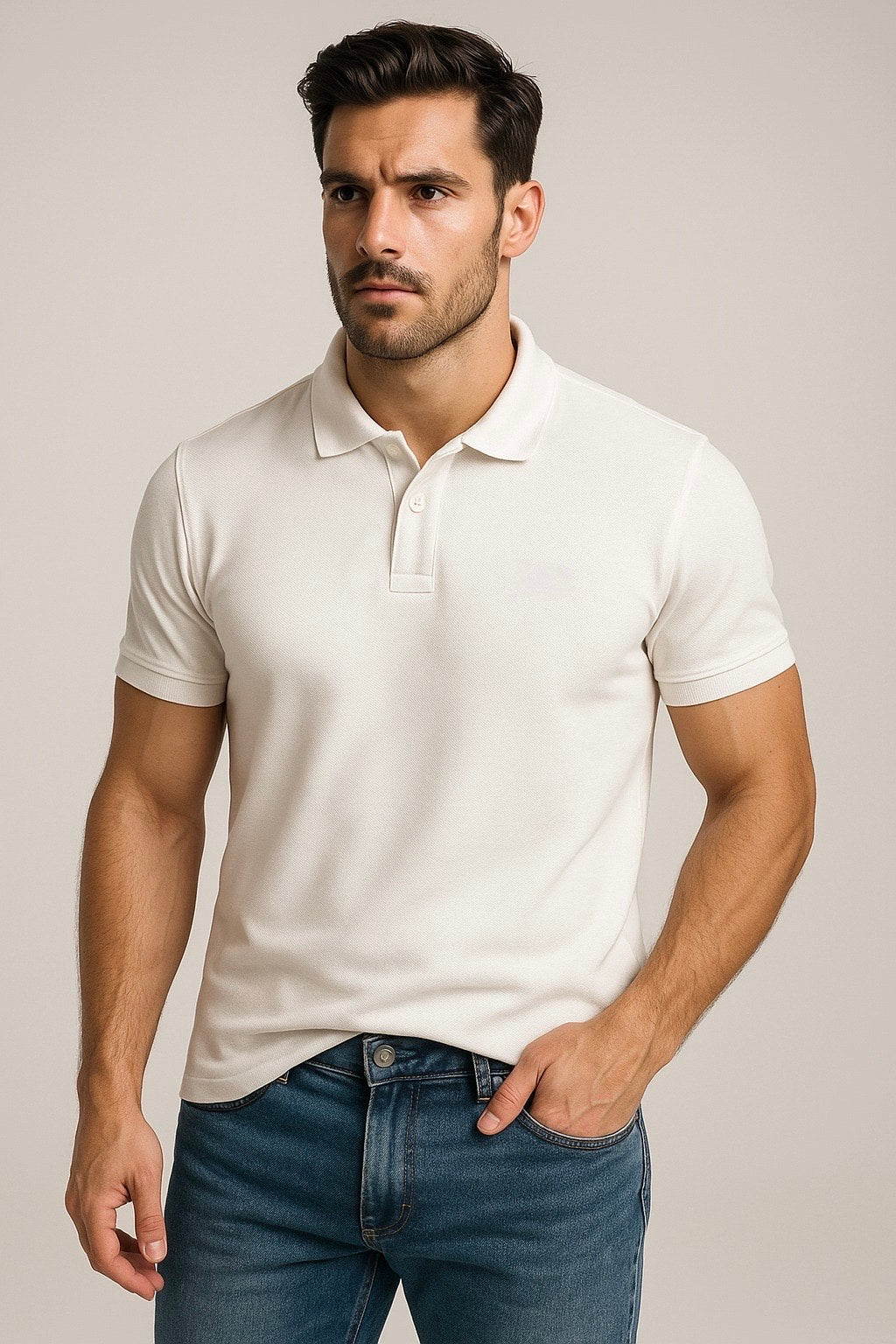 Men’s White Matty Cotton Polo T-Shirt
