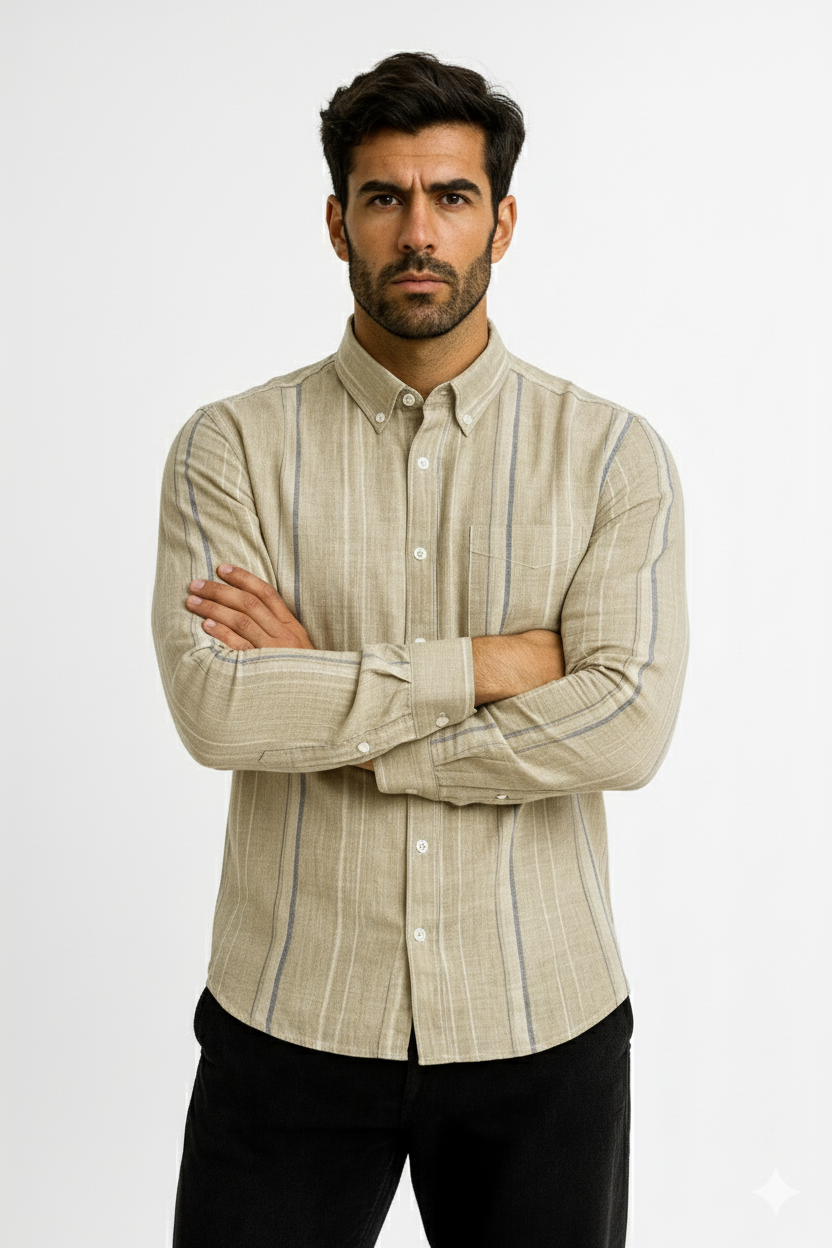 Men’s Casual Vertical Lining Striped Shirt