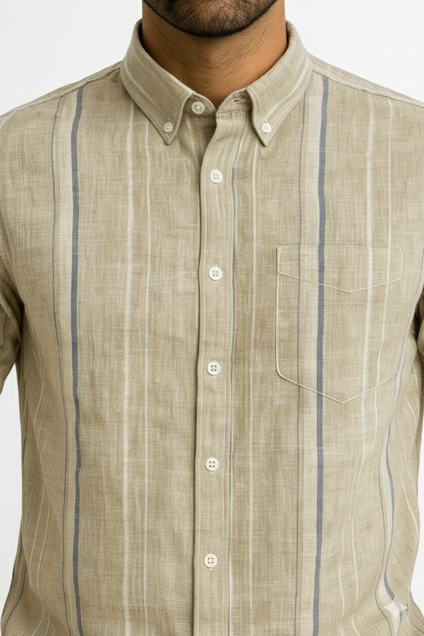 Men’s Casual Vertical Lining Striped Shirt