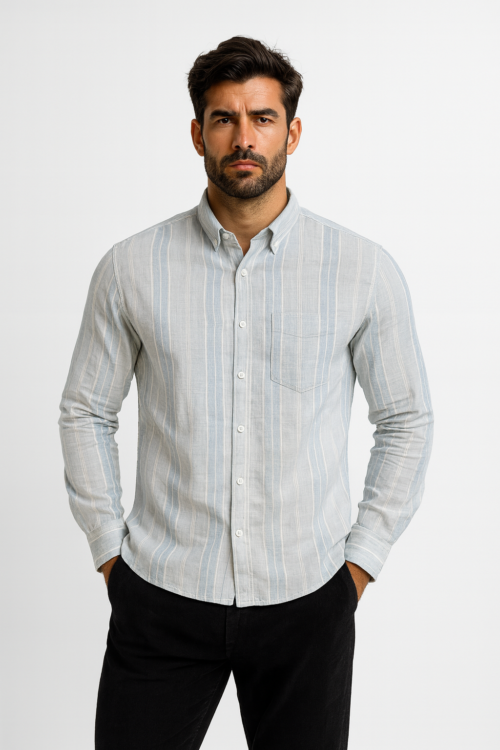 Men’s Casual Vertical Lining Striped Shirt