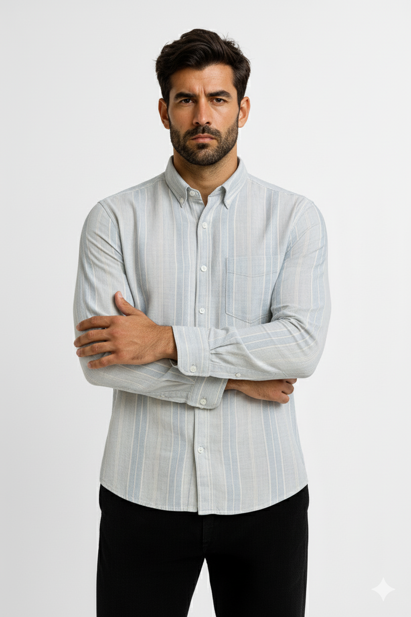 Men’s Casual Vertical Lining Striped Shirt