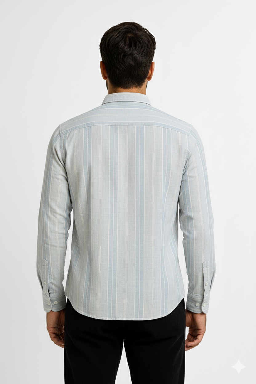 Men’s Casual Vertical Lining Striped Shirt