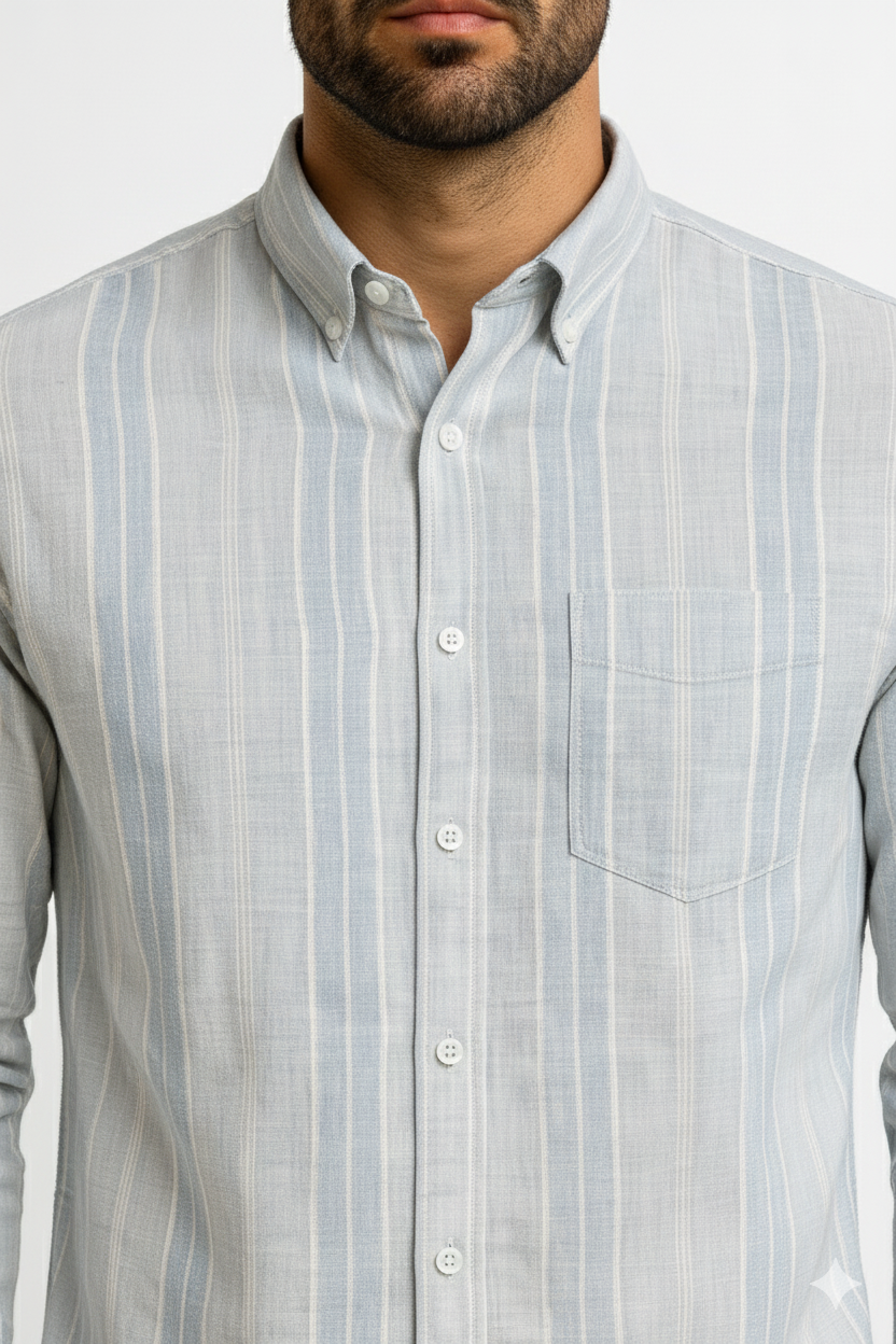 Men’s Casual Vertical Lining Striped Shirt