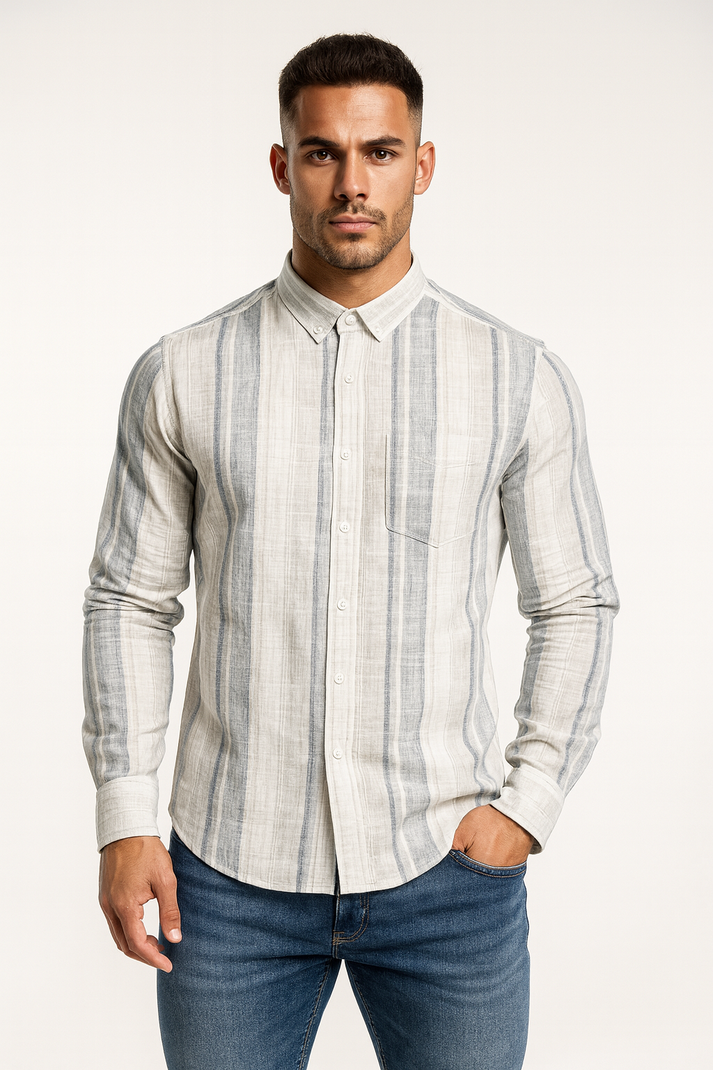 Men’s Casual Vertical Lining Striped Shirt
