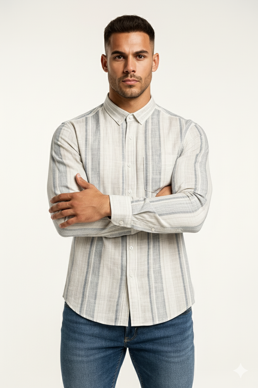 Men’s Casual Vertical Lining Striped Shirt