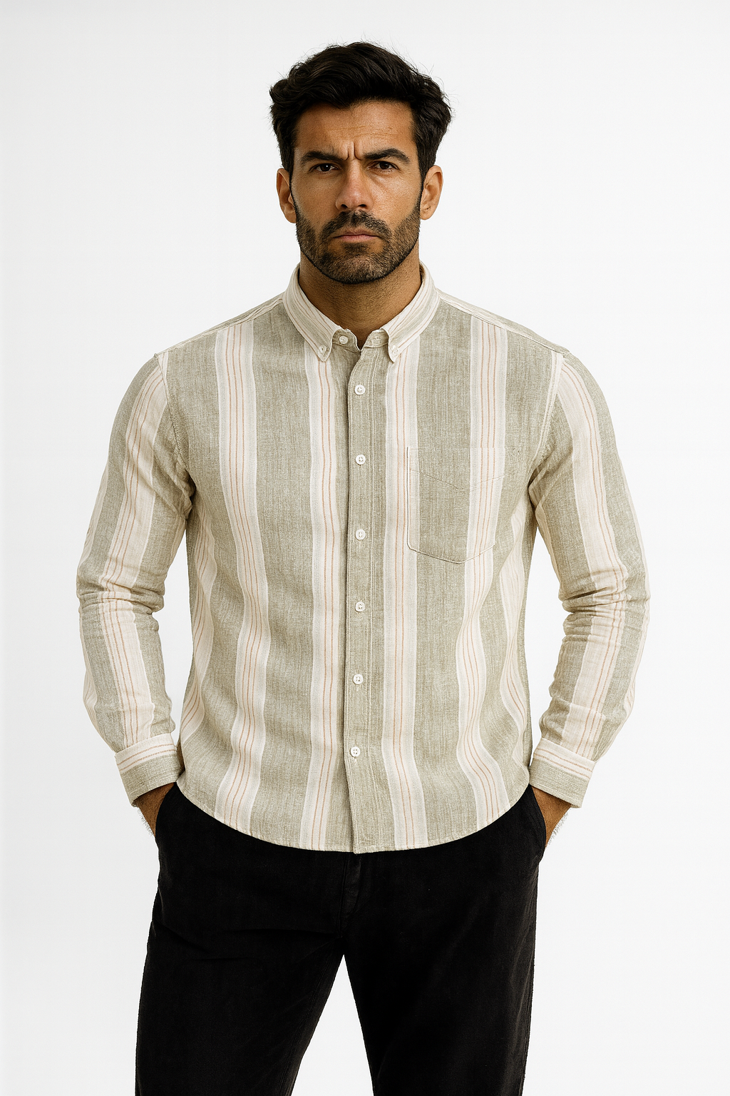 Men’s Casual Vertical Lining Striped Shirt