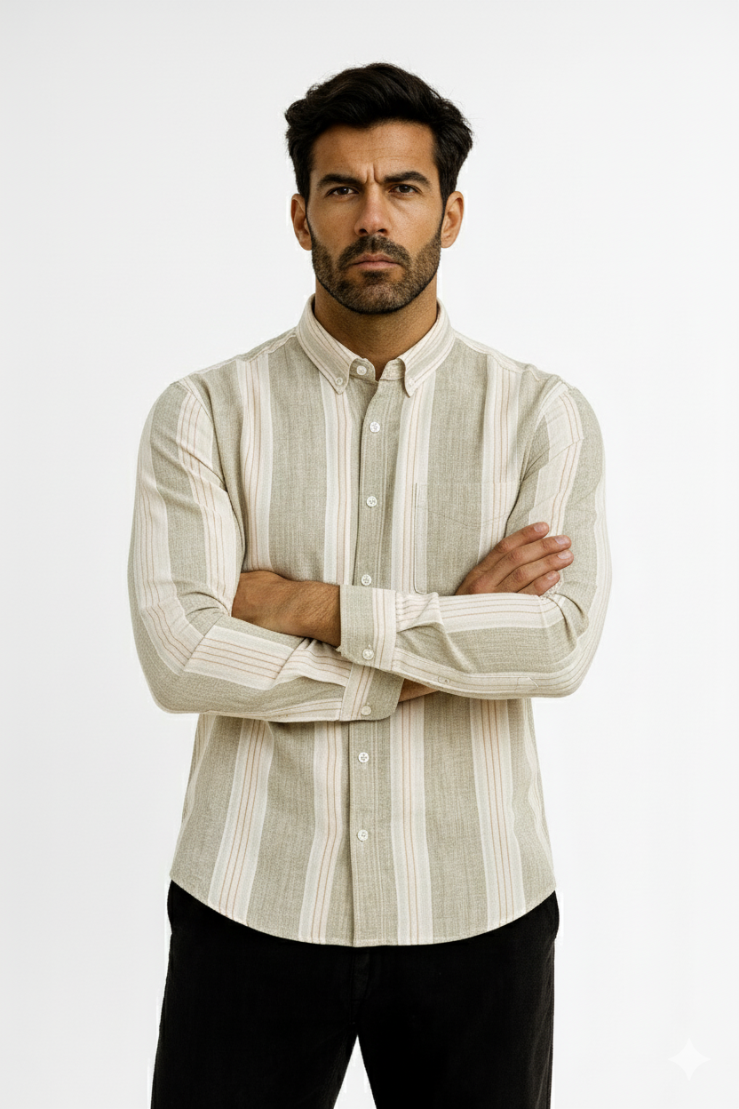 Men’s Casual Vertical Lining Striped Shirt