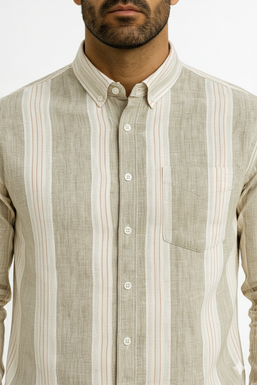 Men’s Casual Vertical Lining Striped Shirt