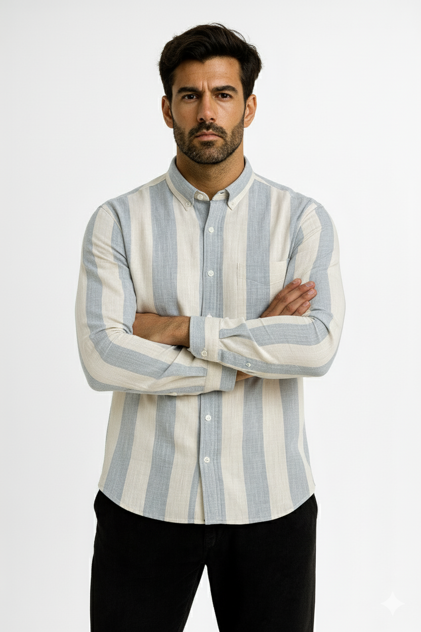 Men’s Casual Vertical Lining Striped Shirt