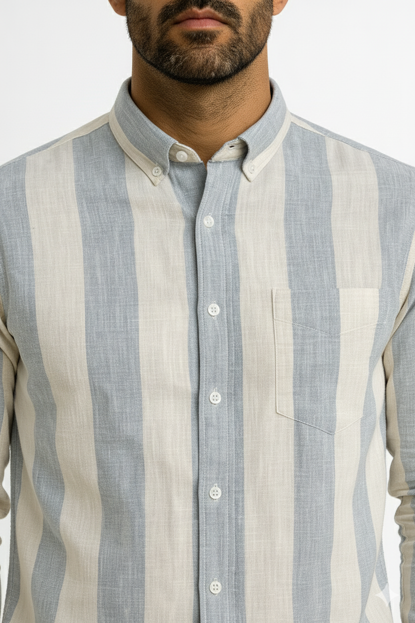 Men’s Casual Vertical Lining Striped Shirt